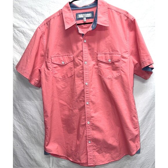Pd&C Slim Fit Stretch Coral and Gray Short Sleeve ButtonUp Shirt XL Cotton Blend - Picture 3 of 6